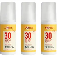 Derma Sun - Zonnebrandspray SPF30 - 3 x 150 ml - Waterbestendige - UVA en UVB Bescherming - Met Aloe Vera en Vitamine E - Parfumvrij - AllergyCertified