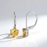 Cavill - Zilveren Oorbellen - 925 Sterling Zilver - Braziliaanse Citrien 1,1 Ct - Rond Geslepen Edelstenen - Elegante Oorbellen Dames