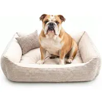 4L Textil Molly behaaglijk corduroy hondenbed, hondenmand, middelgrote honden, hondenkussen, wollige hondenmand, beige (100 x 80 cm, beige)