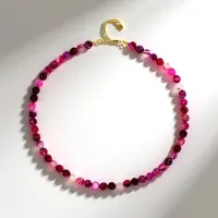 Cavill - Zilveren Ketting 925 Sterling met Goudlaag - Roze Agaat Facetgeslepen Ronde Kralen 1,57 ct - Verstelbare Boho Stijl Indiaas Edelsteen Sieraad