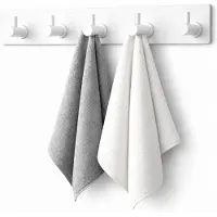 BOTC Handdoekhouder RVS - Handdoekhaakjes 5 in 1 RVS Zelfklevend - Rechthoekig Handdoek Haakjes - Wit