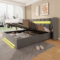 HAUSS SPOLE Gestoffeerd Bed 180x200 cm - Met USB en LED Verlichting - Met Opbergruimte - Zonder Matras - Fluweel - Donkergrijs