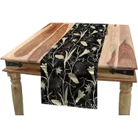 Abakuhaus Art Nouveau Tafelloper, Moeder Natuur Bloemen, Eetkamerkeuken Rechthoekige decoratieve Tafelloper, 40 x 180 cm, Zwart Ivoor