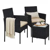 Songmics - Tuinset - Loungeset van PE-Polyrattan - Tafel en 2 Stoelen - Voor Buiten Terras Balkon