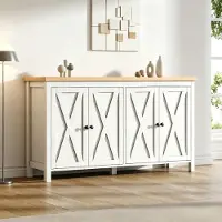STILVORA Dressoir - Opbergkast Met 4 Deuren En Verstelbare Planken - Voor Woonkamer Hal En Eetkamer - MDF - 140x40x78 Cm - Wit