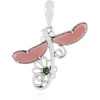 Cavill - Zilveren hanger met roze opaal 2,745 ct en varisciet 0,108 ct - 925 sterling zilver geoxideerd - Elegante cabochon vleugelvorm hanger dames