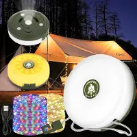 LAMON Camping Lichtsnoer - 10 Meter - IP44 Waterdicht - Oprolbaar - Oplaadbaar - Warm-Wit | Verlichting Buiten Slinger - Lampjes - Lampenslinger - Kampeerlamp - Tentlamp