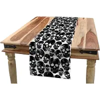 Abakuhaus gotische tafelloper, aardzwarte schedel, eetkamerkeuken rechthoekige decoratieve tafelloper, 40 x 180 cm, witzwart
