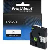 PrintAbout Tape TZe-221 Zwart op wit (9 mm) geschikt voor Brother