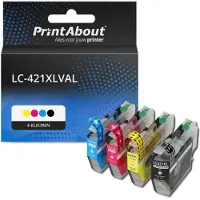PrintAbout Huismerk vervangt Brother LC-421XLVAL Inktcartridge 4-kleuren Multipack Hoge capaciteit