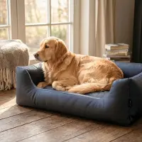 4L Textil Mario L Orthopedisch hondenbed van kunstleer, hondenmand, kunstleer, middelgrote honden, traagschuim, visco, waterafstotend, duurzaam, comfortabel (100 x 70 x 25 cm, Antraciet)