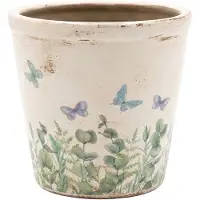 Clayre & Eef Keramiek Bloempot voor Binnen – Blauw Vlinder – Rustieke Pot – Ø 12 cm – Vlindermotief
