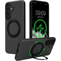 Kwmobile Hoesje met 360° ringstandaard voor Samsung Galaxy A56 5G - Hardcase met draaibare kickstand - Compatibel met MagSafe - zwart