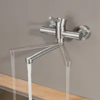CECIPA MAX Luxe Keukenkraan - Wandkeukenkraan - Opbouw Mengkraan Zilver - Flexibel 360° Draaibaar - Hartafstand 150mm - 304 Roestvrij Staal