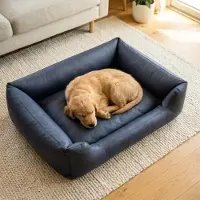 4L Textil Mario Orthopedisch hondenbed van kunstleer, XL, hondenmand, kunstleer, voor grote honden, traagschuim, visco, waterafstotend, robuust, comfortabel (120 x 90 x 25 cm, Grafiet)