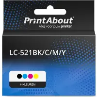 PrintAbout Huismerk vervangt Brother LC-521BK/C/M/Y Inktcartridge 4-kleuren Multipack