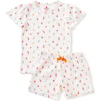 Little label shortama met all over print van katoen ecru/blauw/rood Meisjes Stretchkatoen Ronde hals - maat 158