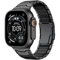 Strap-it Titanium mecha hybride band geschikt voor Apple Watch 1/2/3/4/5/6/7/8/9/10/11/SE/SE2/SE3/Ultra (2/3) - Maat: 44/45/46/49mm - Zwart