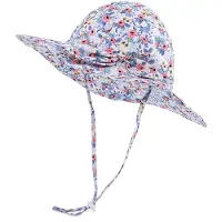VHV - Baby zonnehoed - UPF 50+ katoenen zomerhoed met kinband - lichtroze bloemenprint - voor strand en vakantie