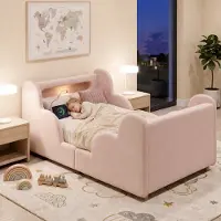 Merax Kinderbed 90 x 200 cm - met spijlen - nachtlamp en USB-oplaadpoort en opbergruimte - roze