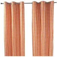Homescapes Oranje geruit oogjesgordijn, set van 2 stuks, B 137 cm x L 182 cm