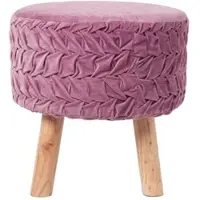 Homescapes Lyla ronde geplooide fluwelen kruk met houten poten - mauve, 40 cm hoog