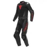 Dainese Demon Sprint, leren pak 2st. ,Zwart/Neon-Rood ,48