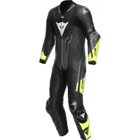 Dainese Misano 3 D-air S26, leren pak 1st. geperforeerd ,Zwart/Donkergrijs/Neon-Geel ,54