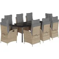 vidaXL 9-delige Tuinset met kussens poly rattan beige
