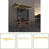 The Living Store Buitenuitrusting - Zonneluifel - Luifel automatisch met LED en windsensor 450x350 cm geel wit - Terrasoverkapping - Aluminium Luifel - Elektrisch Bedienbaar