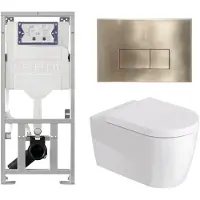 Duravit Me by starck Toiletset - inbouwreservoir met UP320 spoelmachine - softclose zitting - metaal messing bedieningsplaat - rechthoekige knoppen - geborsteld messing goud SW89009/0701131/SW706201