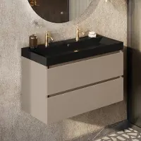 Fontana Kolo wastafelmeubel taupe 100cm zwarte wastafel 2 kraangaten