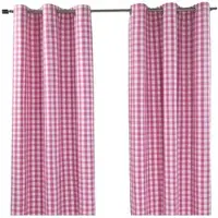 Homescapes roze geruit oogjesgordijn in een verpakking van 2 stuks, B 117 cm x L 137 cm