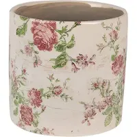 Clayre & Eef Bloempot Ø 14x13 cm Beige Roze Keramiek Bloemen Bloempot Binnen Beige Bloempot Binnen