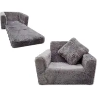 Viking Choice Peuterstoel - kinder slaapbankje - 50x50x40 cm - pluche - grijs