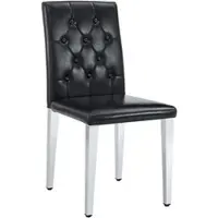 OKWISH Eetkamerstoel Set Van 4 89 Cm – Ruitstik Rugleuning Met Knopen En Comfortschuim – Voor Eetkamer Café Of Ontvangst – Metaal En Pu Leer – Zwart Zilver