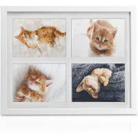 Bomoe fotolijst collage - fotokader collage voor 4 foto's 10x15cm - wit fotolijst hout kunststof glas & passe-partout voor fotocollageen - Galeria