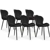 DS4U - Giulia eetkamerstoel - Set van 6 - Zwart - Velvet - Zwart metalen poten
