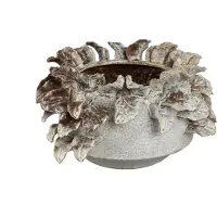 Ptmd Varda Beige Ceramic Rough Pot With Leaf Details L