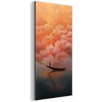 MuchoWow Aluminium schilderij 20x40 cm - Wanddecoratie metaal - Zee - Boot - Wolken - Oranje - Metalen muurdecoratie woonkamer - Decoratie industrieel - Foto op dibond - Industriële accessoires slaapkamer