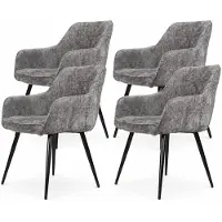 DS4U - Flavio eetkamerstoel - Set van 4 - Donkergrijs - Velvet - Met armleuning