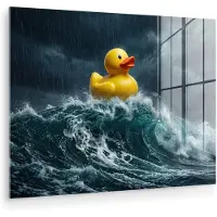 MuchoWow Glasschilderij 160x120 cm - Schilderij acrylglas - Storm - Badeend - Golven - Foto op glas - Muurdecoratie woonkamer - Wanddecoratie slaapkamer - Schilderijen