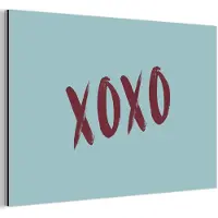 MuchoWow Aluminium schilderij 180x120 cm - Wanddecoratie metaal - XOXO - Blauw - Rood - Metalen muurdecoratie woonkamer - Decoratie industrieel - Foto op dibond - Industriële accessoires slaapkamer