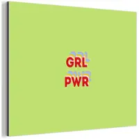 MuchoWow Aluminium schilderij 40x30 cm - Wanddecoratie metaal - Grl pwr - Groen - Rood - 3D - Metalen muurdecoratie woonkamer - Decoratie industrieel - Foto op dibond - Industriële accessoires slaapkamer