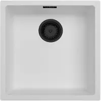 Pure.Sink Witte Spoelbak 40x40 cm Onderbouw, Opbouw en Vlakinbouw met Mat Zwart Plug 1208970535