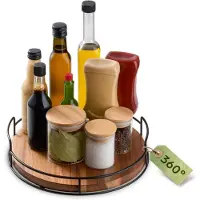 Famanu - Houten Lazy Susan draaiplateau 28 cm, acaciahout met antislipmat