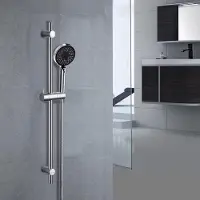 Famanu - Roestvrijstalen douchestang met douche, 70 cm, chroom, doucheset met 3 straals, handdouche en douchekophouder en slang, douchestangset, douchekop met slang en houder
