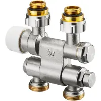 Oventrop aansluitstuk "Multiblock TF", 1/2" AG x 3/4" AG, geschikt voor 1- en 2-pijpsystemen, messing, scharnierend, artikelnummer 1184035