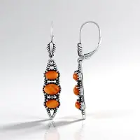 Cavill - Zilveren Oorbellen - 925 Sterling Geoxideerd Zilver - Oranje Stekelige Oesters 3,321 ct - Ovaal Cabochon - Boho Statement Lange Oorbellen