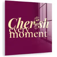 MuchoWow Glasschilderij 50x50 cm - Schilderij acrylglas - Cherish every moment - Cocktailglas - Bordeaux - Foto op glas - Muurdecoratie woonkamer - Wanddecoratie slaapkamer - Schilderijen